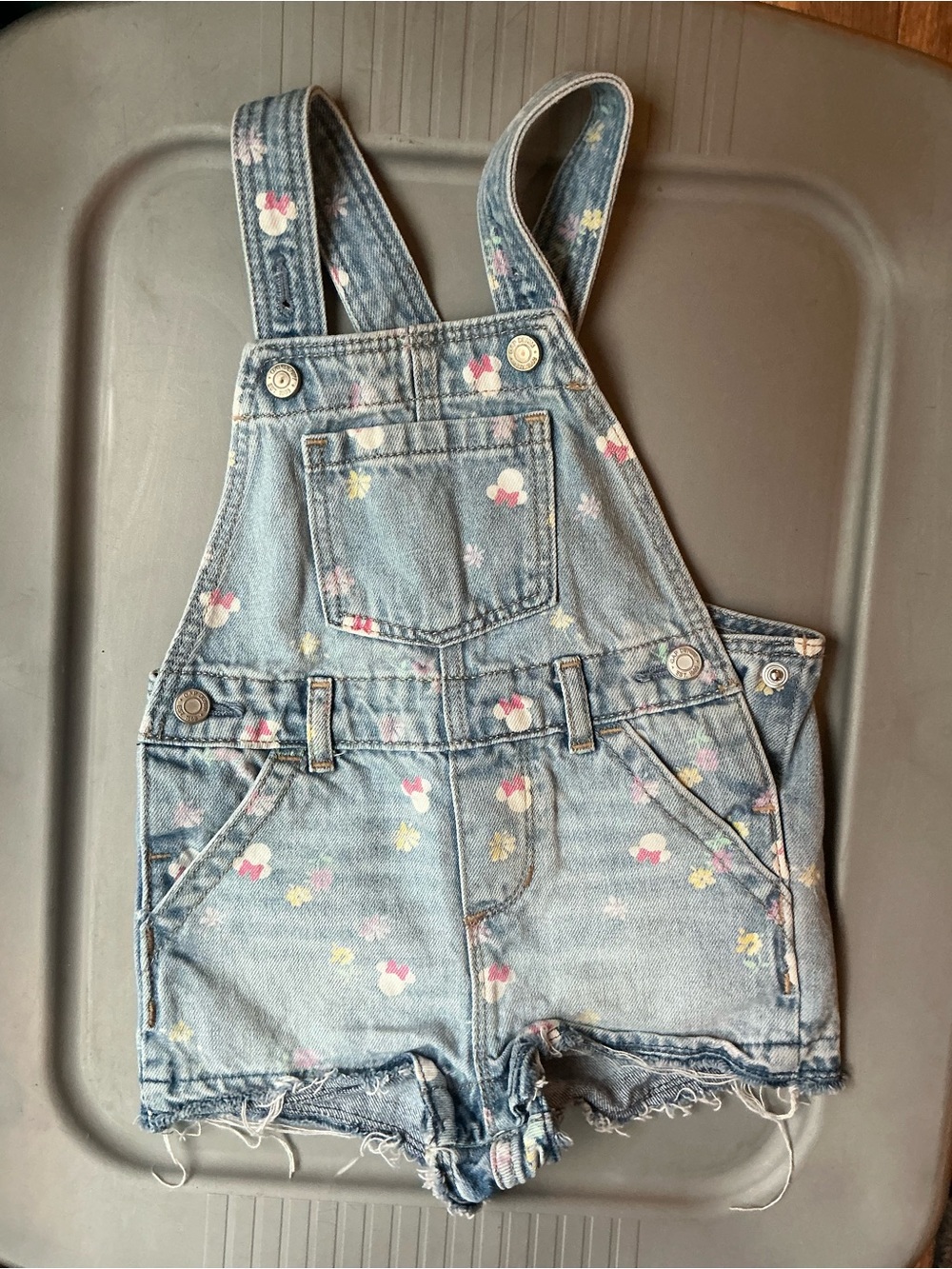 GAP Denim Floral Short Overalls in Light Blue